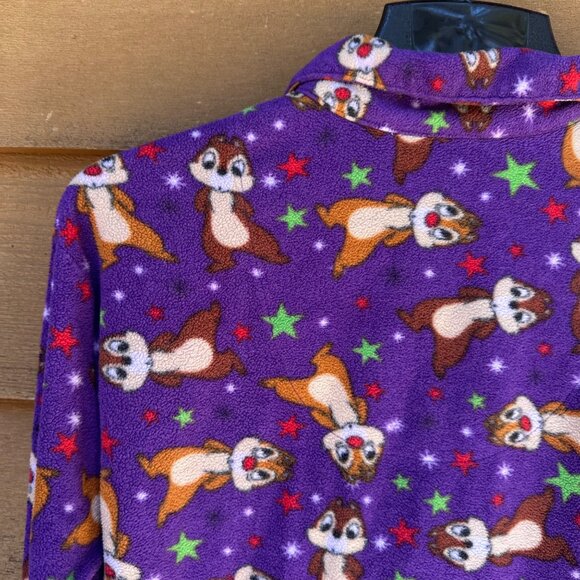 Disney Chip & Dale Womens Purple Fleece Button-Up Pajama Top L - Picture 9 of 12